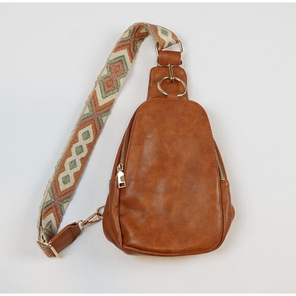 Moda Luxe Aztec Sling Saddlebag Crossbody Camel Brown - Picture 1 of 6